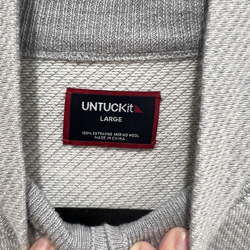 Untuckit Sweater Mens L 1/4 Zip Pullover Gray Merino Wool Mock Neck Long Sleeve - Picture 2 of 5